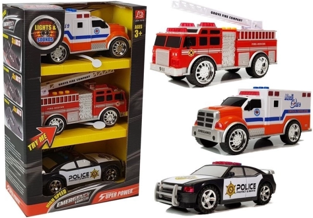 Reddingsvoertuigenset met licht en geluid – politie, brandweer en ambulance