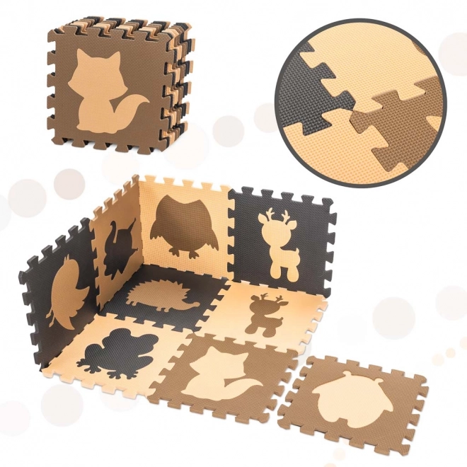 Bruine foam puzzel met bosdieren - 9 stuks