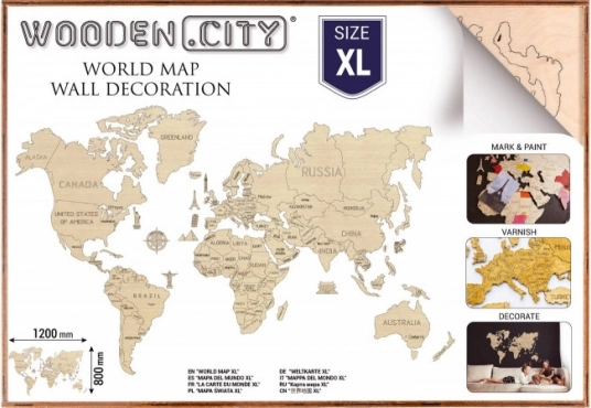 Houten wereldkaart XL 120 × 80 cm WOODEN CITY