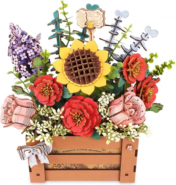 3D wooden puzzle flower planter box