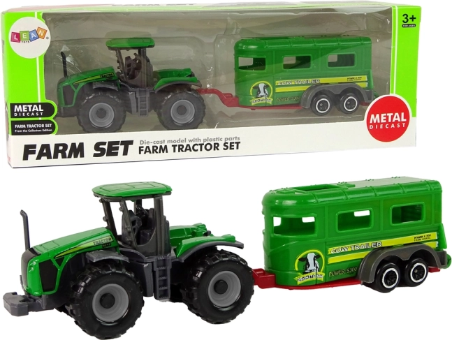 Groene tractor met aanhanger – kinderset voor de boerderij