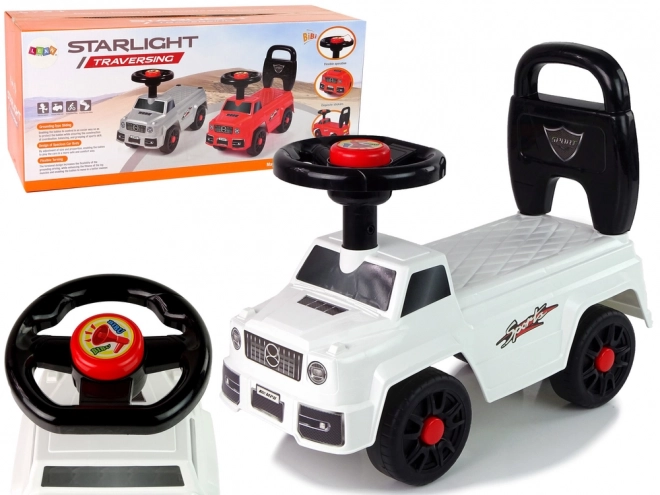 Kinderrutschauto mit Rückenlehne und Hupe weiß