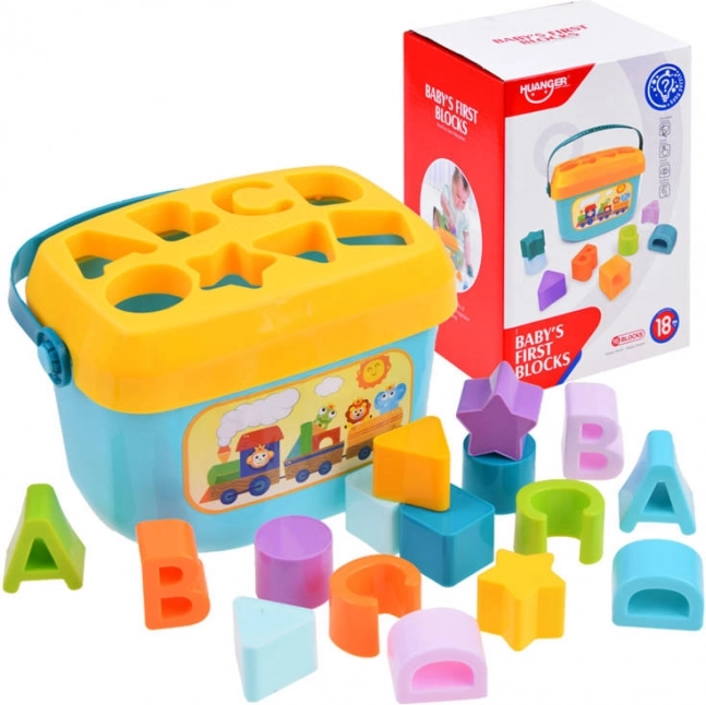 Coffret éducatif – seau avec blocs et lettres, trieur de formes, 16 pièces