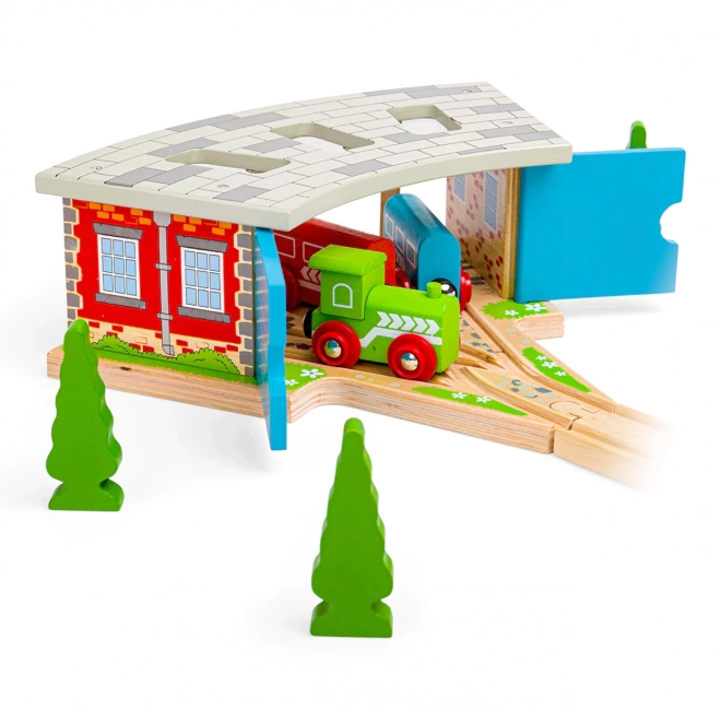 Bigjigs Rail Drievoudig Depot met Deuren