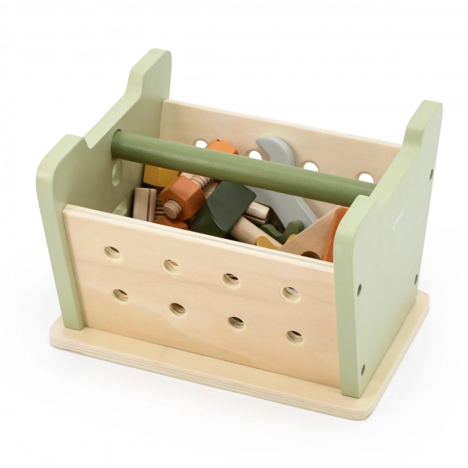 Houten werkbank met gereedschap