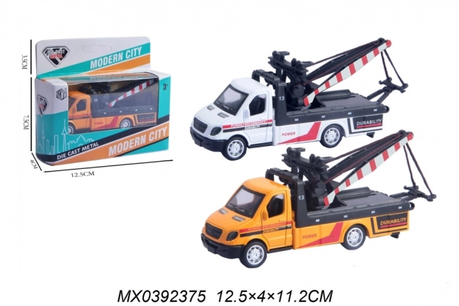 die-cast tow truck model with pull-back drive