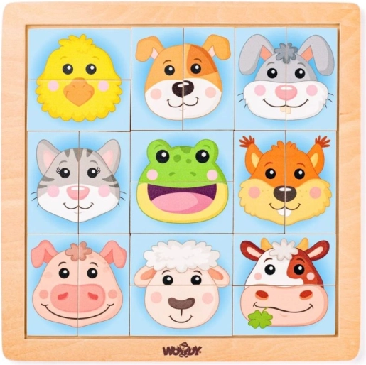 Puzzel kleurrijke gezichten van boerderijdieren