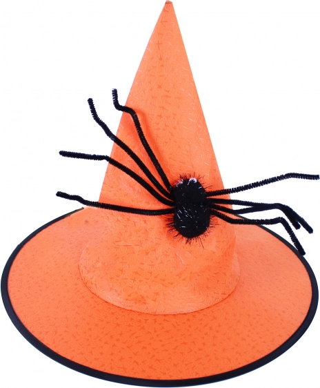 Chapeau de sorcière orange avec araignée pour adulte