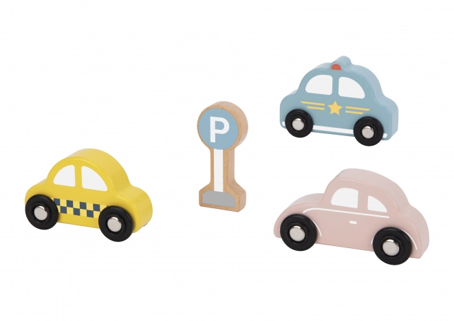 Wooden Vehicle and Road Sign Set for Kids