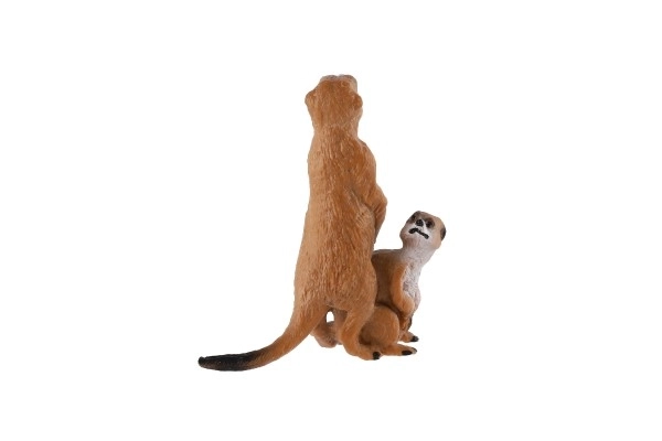 Decoratieve figuur Stokstaartje met jong - plastic, lichtbruin, 8cm