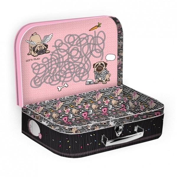 Koffertje/Koffer school papier Sweet Puggy in folie 25x18x9cm