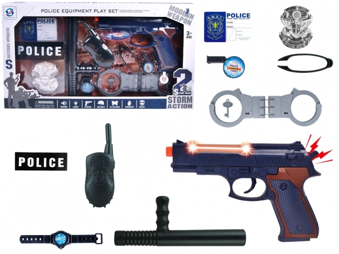 Großes Polizeiset mit Pistole, Geräusch und Abzeichen