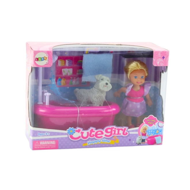 Mini set pop met bad en witte hondje
