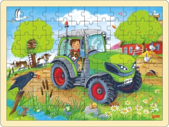 Goki puzzle en bois tracteur 96 pièces