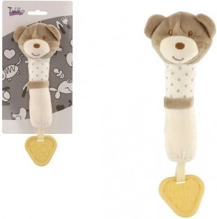 Rammelaar/bijtring pluche beer 24 cm beige op kaart in zakje 0+