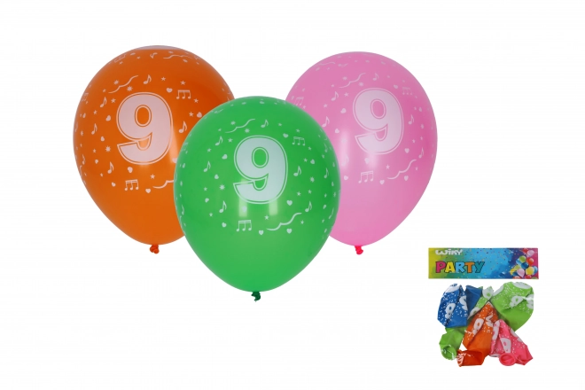 Opblaasbare ballon met nummer 9 30 cm - 5 stuks