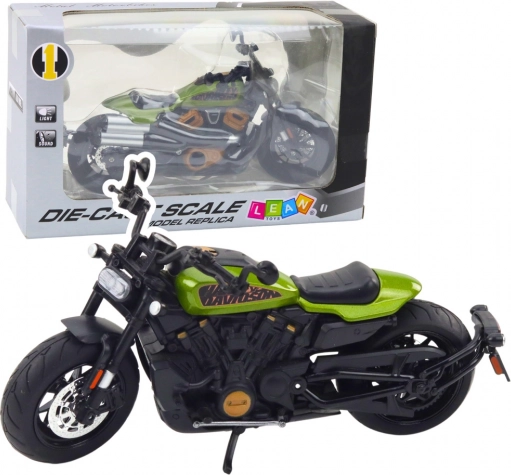 Metall-Chopper-Modell 1:12 mit Licht und Sound – schwarz mit grünen Akzenten