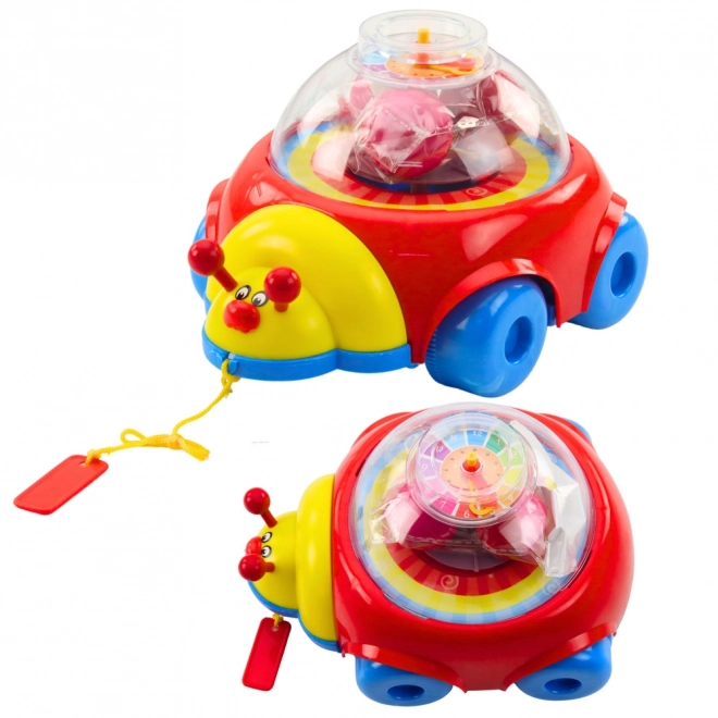 Colorful Pull-Along Ladybug with Balls and Clock