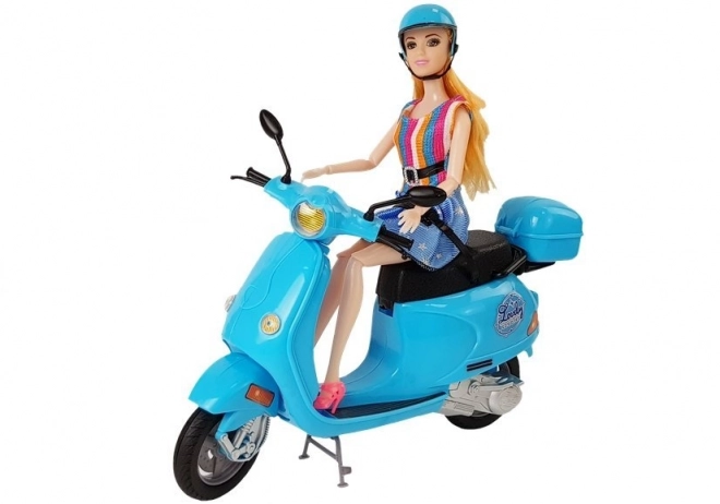 Doll on Pink Scooter with Helmet, Long Hair