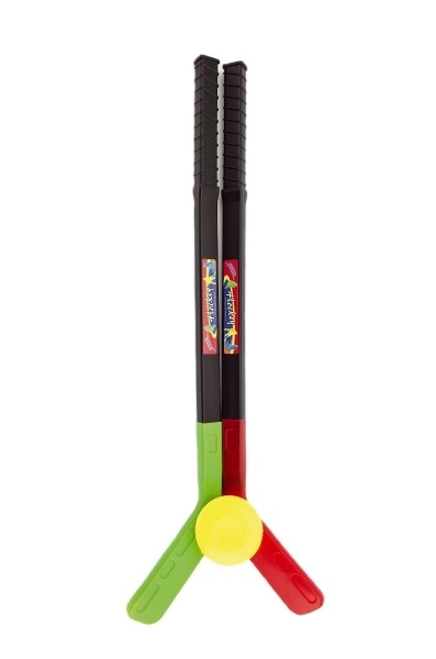 Hokeystick 2 stuks met puck kunststof 70 cm in net