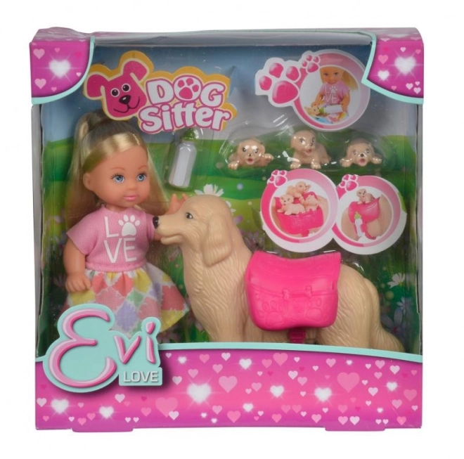 Pop Evička met hondje en puppy's