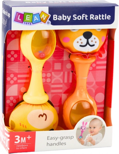 Set rammelaars met zacht balletje met leeuw- en giraffemotieven
