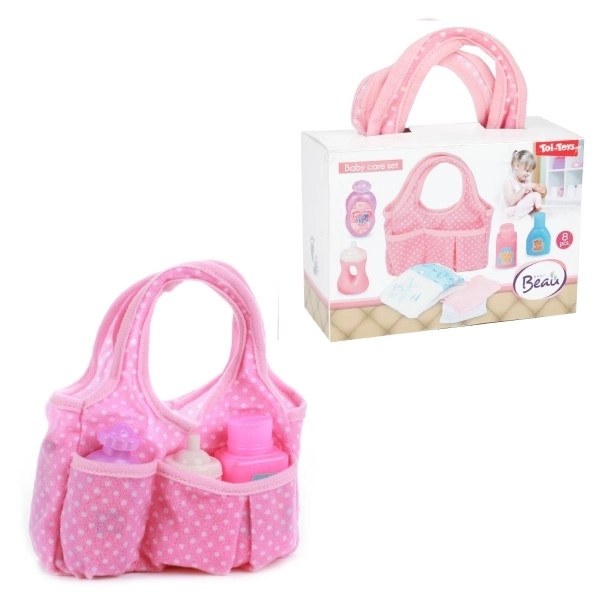Tas voor poppen met accessoires plastic in plastic doos 17x12x7cm