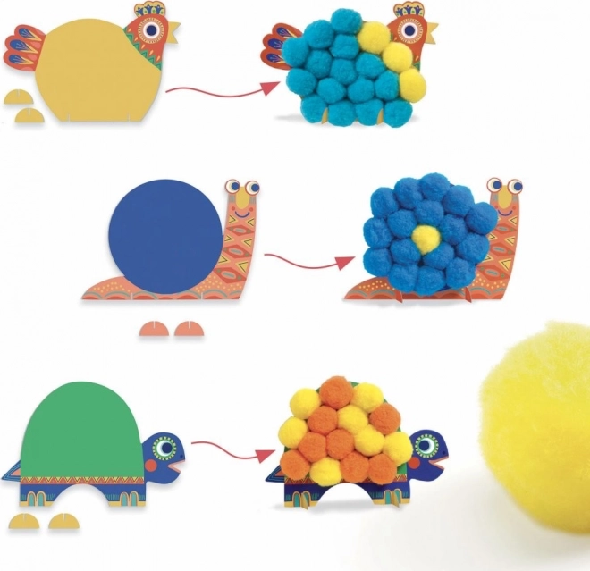Dierenfiguurtjes maken met pompons Djeco