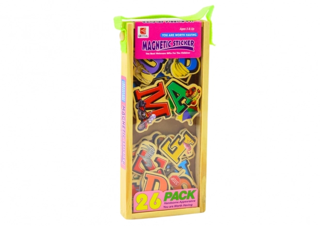 Houten magneten met letters en afbeeldingen, 26 stuks
