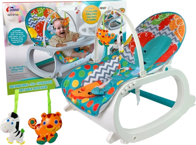 Baby 2-in-1 rocker and lounger with vibrations and music – green