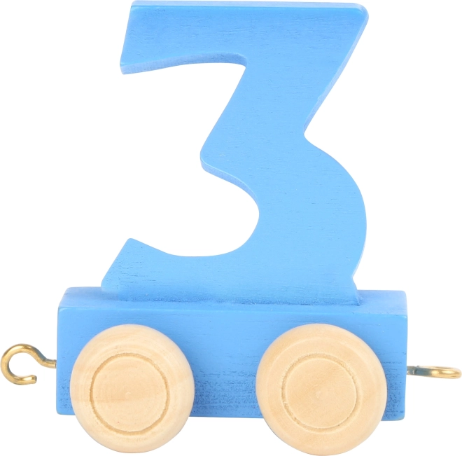 Wagon en bois avec le chiffre 3 pour circuits de trains en bois