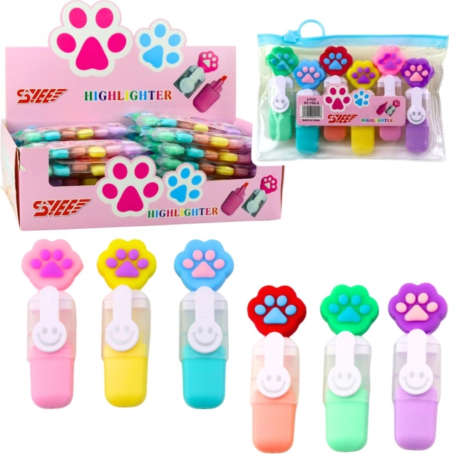 Mini markeerstiften met pootje in etui 6 stuks