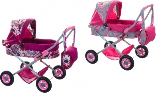 Tiefer Puppenwagen mit Korb und Tasche, verschiedene Farben