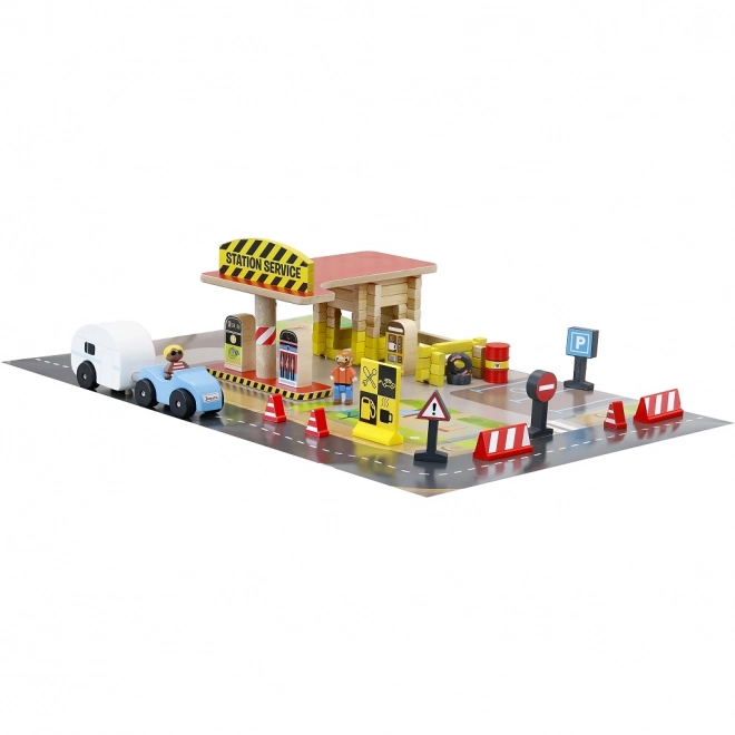 Jeujura Houten Bouwset 80 Stukken Tankstation