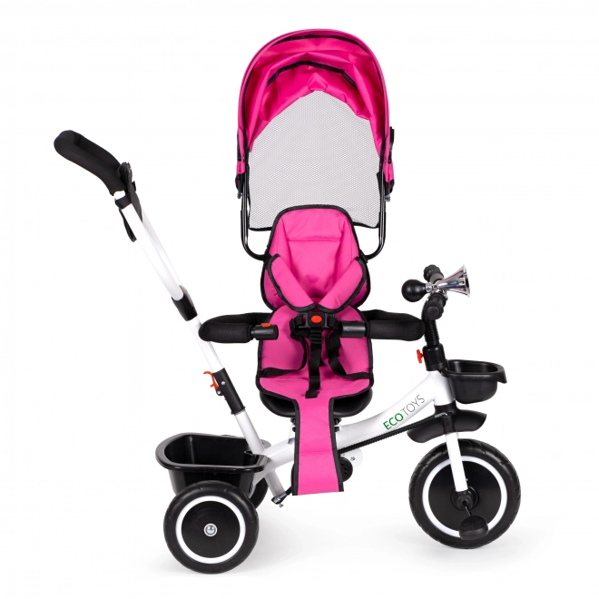 Tricycle ECOTOYS avec toit ouvrant et barre de poussée - rose