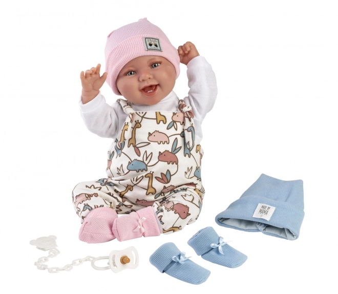 Llorens 84481 NEW BORN 2 in 1 - realistische babypop met geluiden en zacht stoffen lichaam - 44 cm