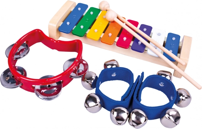 BINO set de 3 instruments de musique pour enfants (xylophone, tambourin, grelots)