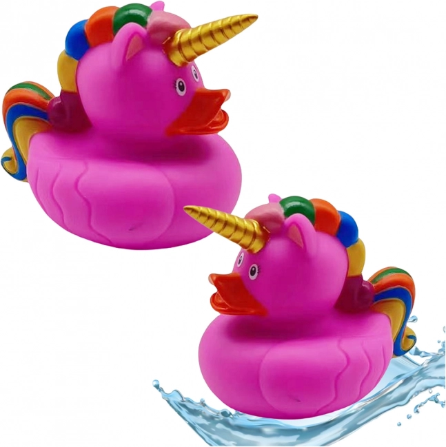 Bad-eenhoorn eendje – roze met regenboogmanen