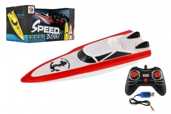 Motorboot/schip in het water RC plastic 19cm op batterijen+oplaadpack+USB 2,4Ghz in doos 26x13x15cm