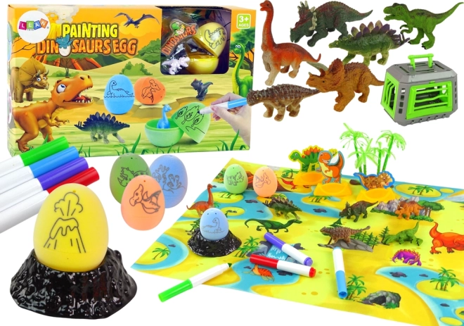 Creatieve set dinosauruseieren om te schilderen met transporter