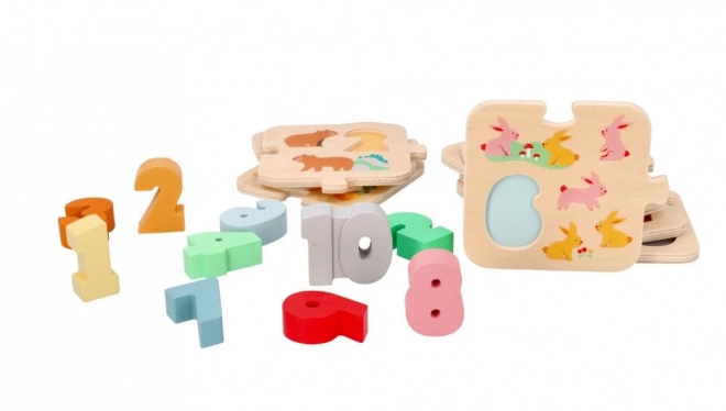 Houten puzzel met dieren - leren tellen