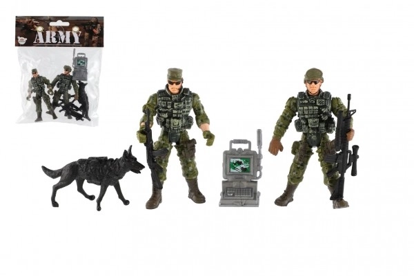 Set soldaten met hond met accessoires 6st plastic in zakje 17x20x3cm