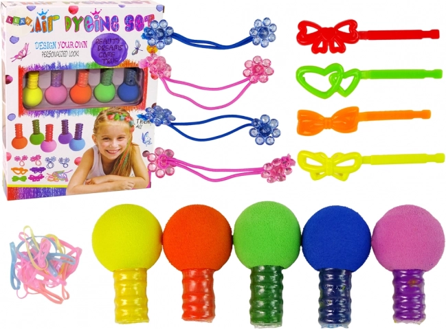 Kids' Hair Coloring Set – 5 Colors, Hair Ties and Clips