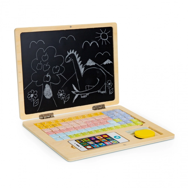ECOTOYS Houten laptop met magnetisch scherm - blauw