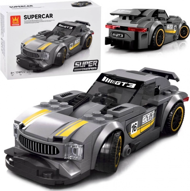 Technical building kit sports car silver 174 pieces with stickers