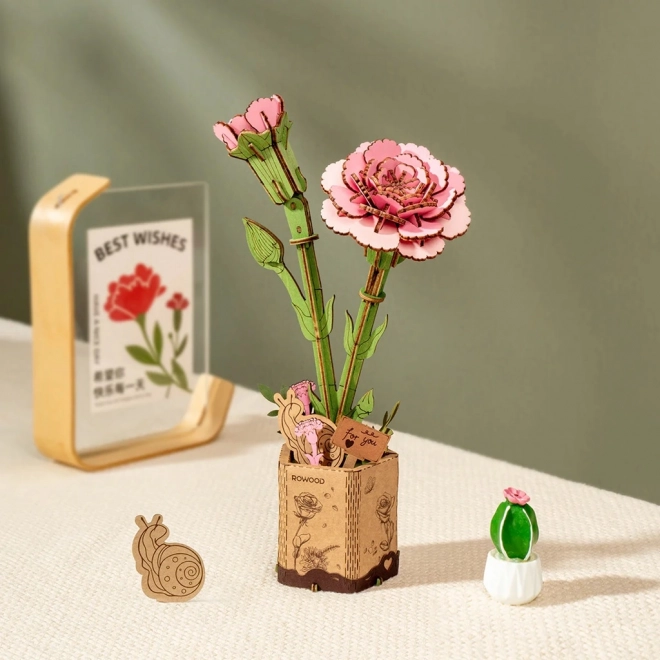 Holz 3D Puzzle Rosa Nelke