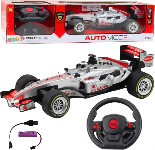 RC Racing Car 1:12 with Remote Control, Lights and Sounds - Silver