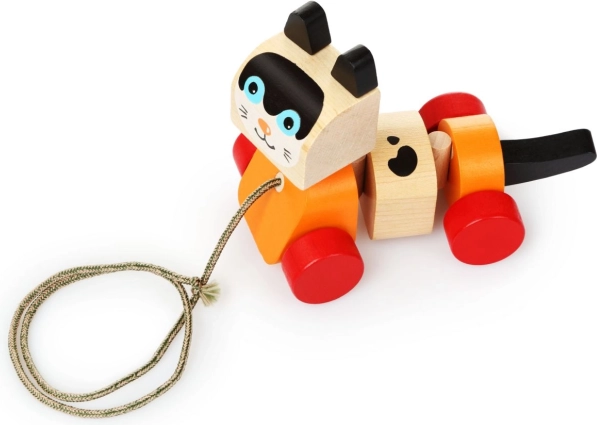 Hölzerne Ziehspielzeugkatze