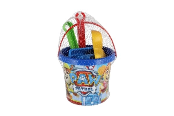 Zandset 5 stuks plastic Paw Patrol/blauwe Paw Patrol in net 12x22x12cm 12m+ Wader