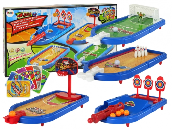 4-in-1 Arcade Game Set Basketball Soccer Darts Bowling